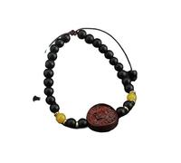 Bracciale vintage con perline smaltate cinesi - Bracciale con perline rotonde in legno giallo raffigurante il Dio della ricchezza - Gioielli in stile cinese for uomini e donne(SandalwoodGreenmother)
