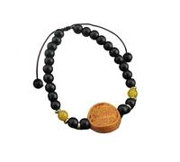 Bracciale vintage con perline smaltate cinesi - Bracciale con perline rotonde in legno giallo raffigurante il Dio della ricchezza - Gioielli in stile cinese for uomini e donne(BarbieTanzakiram)