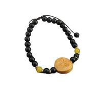 Bracciale vintage con perline smaltate cinesi - Bracciale con perline rotonde in legno giallo raffigurante il Dio della ricchezza - Gioielli in stile cinese for uomini e donne(BarbieTanBuddha'sEye)