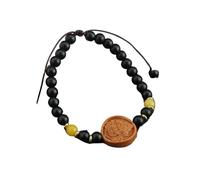 Bracciale vintage con perline smaltate cinesi - Bracciale con perline rotonde in legno giallo raffigurante il Dio della ricchezza - Gioielli in stile cinese for uomini e donne(BarbieTanHuang)