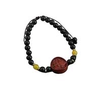 Bracciale vintage con perline smaltate cinesi - Bracciale con perline rotonde in legno giallo raffigurante il Dio della ricchezza - Gioielli in stile cinese for uomini e donne(SandalwoodYellow)