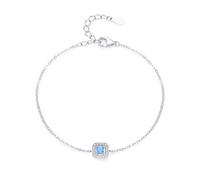 Bracciale vintage da donna amicizia semplice design quadrato cavo con 0,1 ct acquamarina e diamanti di laboratorio, 16+5CM, Oro bianco 18 carati, Acquamarina