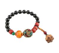 Bracciale vintage etnico in ebano e loto con ciondolo a forma di pace - Bracciale con ciondolo unico for gli amanti della moda bohémien(black)