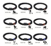 Braccialetti 1 europeo e americano alla moda vintage naturale rotondo pietra lucido elastici zodiaco simbolo da uomo per uso quotidiano Ariete,Toro,Gemelli,Cancro,Leone,Vergine,Bilancia,Scorpione,Sagi