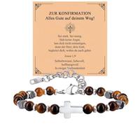 Braccialetti a croce religiosi per uomini e ragazzi - regalo perfetto per figli, papà, nipoti o ragazzi per compleanno, Natale o Pasqua, Josua 1,9, Acciaio inossidabile, No