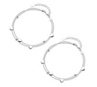 Braccialetti A Cuore In Argento Da 2 Pezzi, Braccialetti In Argento A Strati, Braccialetti In Argento Semplici, Braccialetti Da Donna Alla Moda, Braccialetti Dell'Amicizia Per Ragazze, Ragazze