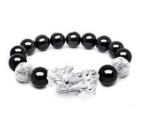 Braccialetti a maglie da uomo Braccialetti Piyao Buddha con perline in occhio di tigre, ossidiana dorata naturale, braccialetto energetico con pietra preziosa in ossidiana nera, regolabile, agata, 12