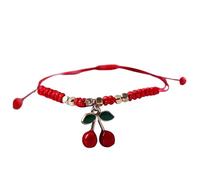 Braccialetti amuleti in corda rossa, braccialetto con fragole e ciliegie, braccialetto con ciondolo in corda rossa, braccialetto intrecciato con ciondoli a forma di frutta, gioielli per donne e
