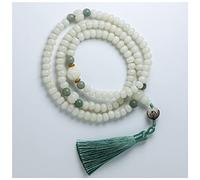 Braccialetti buddisti con grani di preghiera, Collana con braccialetto di perline bianco naturale Bodhi 108 Radice Nappa loto Rosario Buddha for il canto della meditazione Mala (Colore : Wit)(Jade)