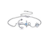 Braccialetti con ancora, regolabile, da donna, con catenine nautiche, gioielli marini, compleanni, per mamma, migliore amica, 7 inches with 2 extender, Metallo, Argento Sterling