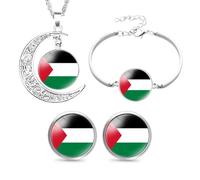 Braccialetti con bandiera della Palestina, orecchini con bandiera della Palestina, collana con bandiera della Palestina, bandiera della Palestina, Sta con braccialetto -I