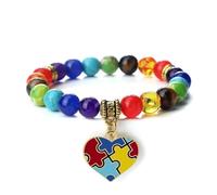 Braccialetti con ciondolo a forma di cuore curativo dei 7 chakra, per uomini e donne, braccialetti per coppie, fatti a mano, regalo di San Valentino, Stretch, Metallo, Agata