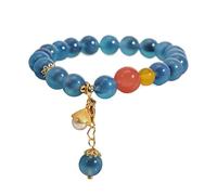 Braccialetti con ciondolo a forma di cuore in agata blu naturale e perline di cristallo, gioielli for feste di compleanno(Blue-pearl)
