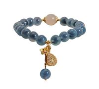 Braccialetti con ciondolo a forma di cuore in agata blu naturale e perline di cristallo, gioielli for feste di compleanno(Blue-purse)