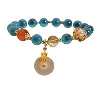 Braccialetti con ciondolo a forma di cuore in agata blu naturale e perline di cristallo, gioielli for feste di compleanno(Blue-jade buckle)