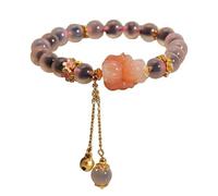 Braccialetti con ciondolo a forma di cuore in agata blu naturale e perline di cristallo, gioielli for feste di compleanno(Color-peach blossom)