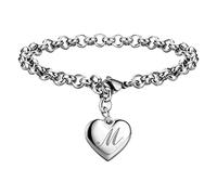 Braccialetti con ciondolo iniziale per braccialetti in acciaio inox con ciondolo a forma di cuore per donne 26 lettere alfabeto braccialetto gioielli per ragazze adolescenti uomini orologio vestito