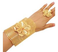 Braccialetti con fiore grande color oro con anello da donna braccialetti di fascino regolabili braccialetto da sposa gioielli arabi a mano