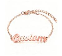 Braccialetti con Nome Personalizzati, LucBuy Bracciale Rigido con Targhetta Placcato Oro 18 Carati, Eleganti Gioielli con Lettere, con Qualsiasi Parola, Regali Commemorativi Unici (Oro rosa)