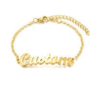 Braccialetti con Nome Personalizzati, LucBuy Bracciale Rigido con Targhetta Placcato Oro 18 Carati, Eleganti Gioielli con Lettere, con Qualsiasi Parola, Regali Commemorativi Unici (Oro)