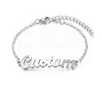 Braccialetti con Nome Personalizzati, LucBuy Bracciale Rigido con Targhetta Placcato Oro 18 Carati, Eleganti Gioielli con Lettere, con Qualsiasi Parola, Regali Commemorativi Unici (Argento)