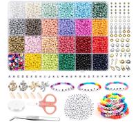 Braccialetti con Perline Colorate 4 mm - Set con 300 Lettere e Cordino Elastico - Per Adulti e Bambini - Ideale per Natale e Compleanni