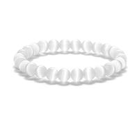 Braccialetti con perline di opale naturale, quarzo occhio gatto lisce, bracciale e rigido for donne uomini, gioielli da polso regolabili(8mm White Elastic)
