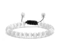 Braccialetti con perline di opale naturale, quarzo occhio gatto lisce, bracciale e rigido for donne uomini, gioielli da polso regolabili(6mm White Adjustable)