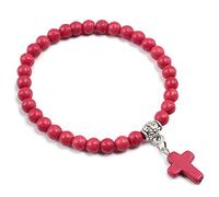Braccialetti con perline In Pietra Naturale per Uomo e Donna, Bracciale elastico In Pietra Preziosa Turchese Rossa Da 6 mm con Ciondolo A Croce, Braccialetto Yoga per San Valentino, Compleanno Da 6 M