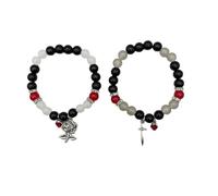 Braccialetti con perline nere rosse e bianche con ciondolo a forma di cuore a forma di pipistrello/chitarra, regalo unico per coppie, gioielli di Halloween per donne, Misura unica, come descritto