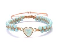 Braccialetti con pietre preziose di opale a forma di cuore, braccialetti con perline di agata blu avvolti in corda intrecciata a doppio strato, gioielli con pietre preziose di energia Reiki per uomo