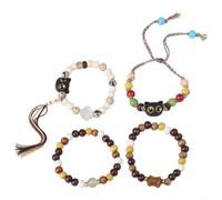 Braccialetti, confezione da 4 pezzi in stile bohémien con teschio e gatto e nappa zen design decostruttivo in porcellana ossea gioielli per festival musicali e mostre d'arte