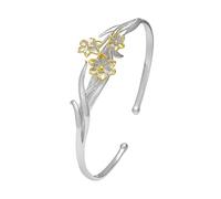 Braccialetti da braccialetto alla moda, braccialet Bracciale in argento sterling 925 for donna, stile cinese, con dodici dei fiori, bracciale vintage dorato aperto, regalo di compleanno(December Daffo