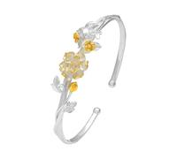 Braccialetti da braccialetto alla moda, braccialet Bracciale in argento sterling 925 for donna, stile cinese, con dodici dei fiori, bracciale vintage dorato aperto, regalo di compleanno(October Hibisc