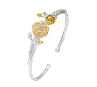 Braccialetti da braccialetto alla moda, braccialet Bracciale in argento sterling 925 for donna, stile cinese, con dodici dei fiori, bracciale vintage dorato aperto, regalo di compleanno(April Peony)