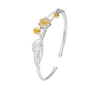 Braccialetti da braccialetto alla moda, braccialet Bracciale in argento sterling 925 for donna, stile cinese, con dodici dei fiori, bracciale vintage dorato aperto, regalo di compleanno(June Lotus)