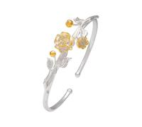 Braccialetti da braccialetto alla moda, braccialet Bracciale in argento sterling 925 for donna, stile cinese, con dodici dei fiori, bracciale vintage dorato aperto, regalo di compleanno(November Camel
