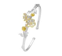 Braccialetti da braccialetto alla moda, braccialet Bracciale in argento sterling 925 for donna, stile cinese, con dodici dei fiori, bracciale vintage dorato aperto, regalo di compleanno(May Pomegranat
