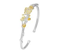 Braccialetti da braccialetto alla moda, braccialet Bracciale in argento sterling 925 for donna, stile cinese, con dodici dei fiori, bracciale vintage dorato aperto, regalo di compleanno(February Apric