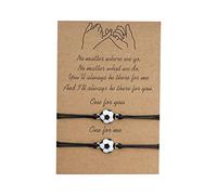 Braccialetti da polso a forma di calcio, per coppie, per 2 pezzi, adatti per lui e per lei, per amicizia, relazioni, amici, in pelle, incisione, Taglia unica, Lega di acciaio, Nessuna pietra preziosa