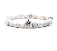 Braccialetti da uomo, bracciale da uomo, vintage, bianco, acciaio inossidabile, castello di pietra di onice, bracciali con perle, gioielli da uomo, unisex, 19CMx8MM, Acciaio inossidabile, Agata