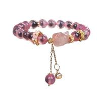 Braccialetti di cristallo di agata da donna, regolabili, con perline di fiori di pesco