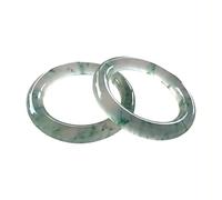 Braccialetti di giada traslucida naturale di grado A, braccialetti di giada a barra rotonda con fiore verde galleggiante e fondo traslucido da donna, 54-64 mm, con scatola portagioie, 2 pe(58mm