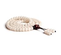 Braccialetti di grani, Collana con bracciale multi-cerchio in radice di Bodhi in giada bianca, 108 Mala Rosario for preghiera, meditazione e yoga(Tan)
