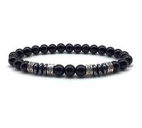 Braccialetti di perline di gioielli di fascino, braccialetti di perline perle di onice nero naturale 4 braccialetti 4 ciondoli arrotondati in argento bracciale elastico bracciale di moda gioielli di