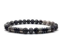 Braccialetti di perline di gioielli di fascino, braccialetti di perline perle in pietra a strisce nere naturali braccialetti 4 pendenti arrotondati argento bracciale elastico Bracciale Crystal
