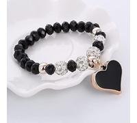 Braccialetti di perline di gioielli in perline, perle di cristallo nero sfaccettate naturale Bracciale in perline, braccialetti a sospensione del cuore nero, bracciale elastico Bracciale Crystal