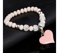 Braccialetti di perline di gioielli in perline, perle di cristallo rosa sfaccettate naturali Bracciale in rilievo, braccialetti a sospensione a cuore rosa, gioielli in cristallo della moda del