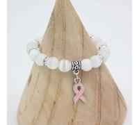Braccialetti di perline di gioielli in perline, perle di pietra per occhio di gatto bianco naturale Bracciale in perline, braccialetti a pendente a nastro rosa, bracciale elastico Bracciale Crystal