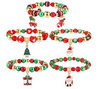 Braccialetti di perline di Natale Babbo Natale Candy Cane Cappello Charms Bracciali Albero di Natale Auto Calzino Confezione Regalo Braccialetti Elasticizzati Set di Braccialetti di Perline Verde e